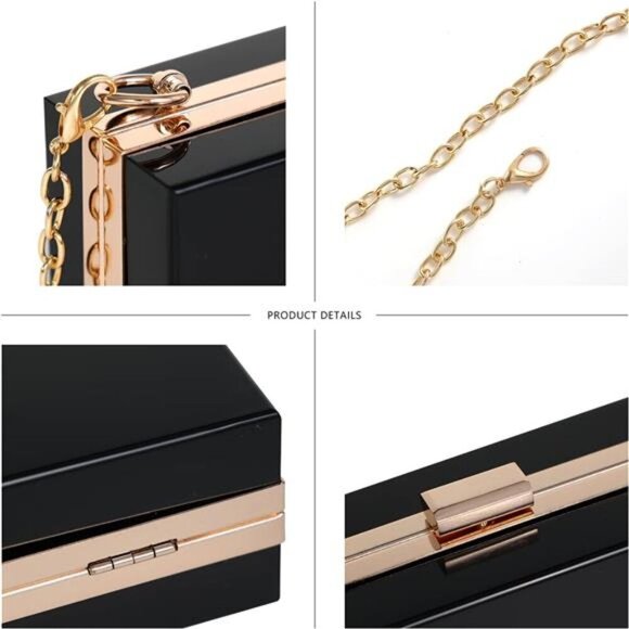 WJCD Women Clear Purse Acrylic Box Clutch Handbag, Small Transparent Crossbody - Picture 2 of 7